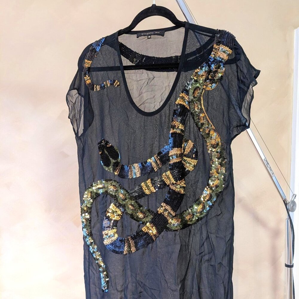 Barbara Bui Sheer Snake Sequin Shirt Dress